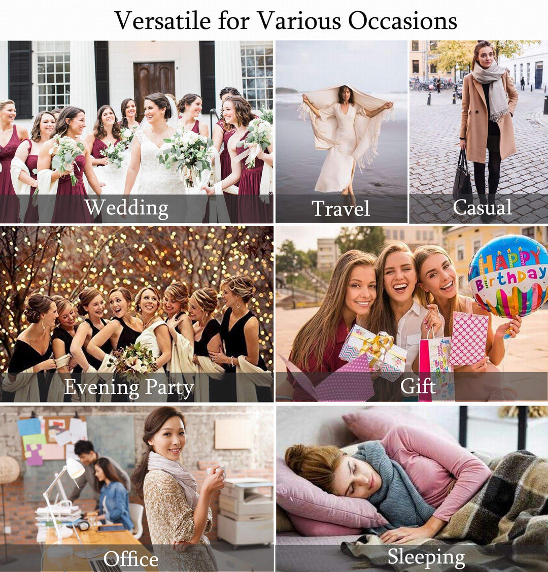 Pashmina Shawls and Wraps, Women White Bridesmaid Pashmina Scarfs and Shawls for Wedding Bridal(White)