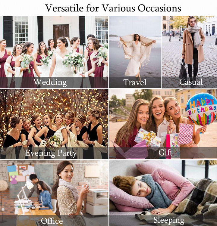 Pashmina Shawls and Wraps, Women White Bridesmaid Pashmina Scarfs and Shawls for Wedding Bridal(White)