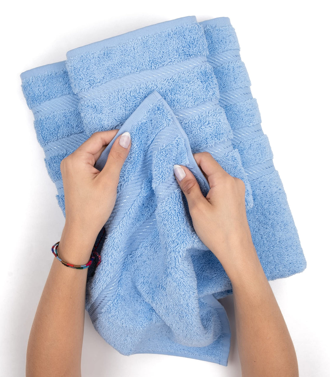 Luxury 6 Piece Towel Set, 2 Bath Towels 2 Hand Towels 2 Washcloths, 100% Cotton Turkish Towels for Bathroom, Sky Blue Towel Sets