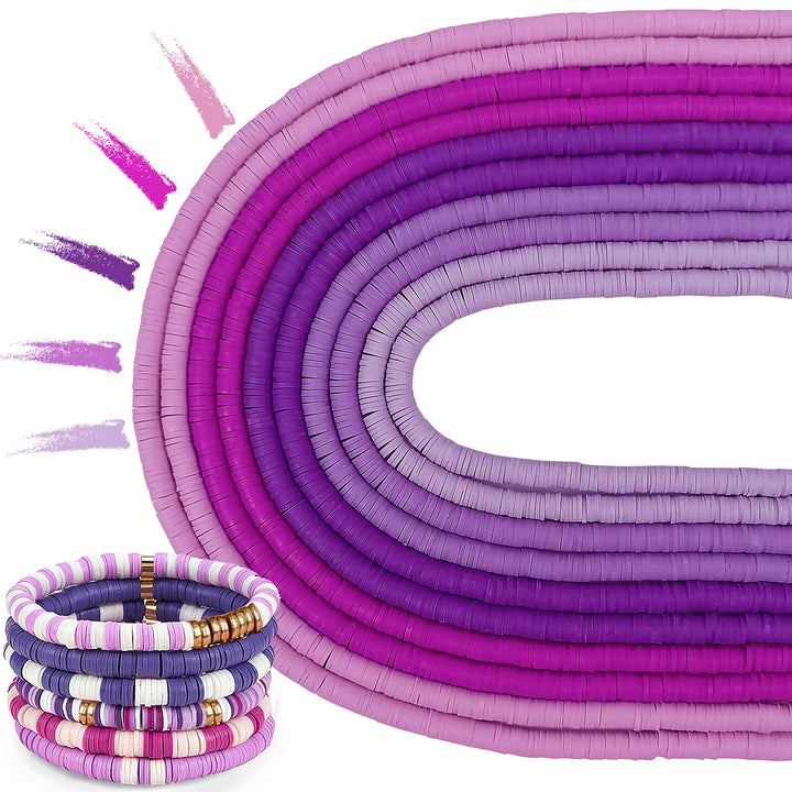 3600 PCS 10 Strands Clay Beads Polymer Clay Beads for Jewelry Making, Vinyl Heishi Beads 6mm for Surfer Bracelets Necklace Making (Purple)