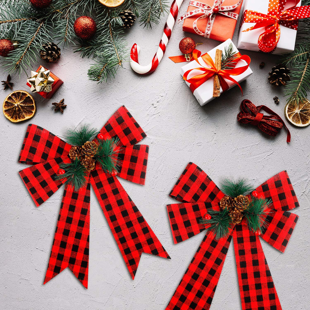 FUNARTY Christmas Red Buffalo Plaid Bows 9 x 12 Inch La