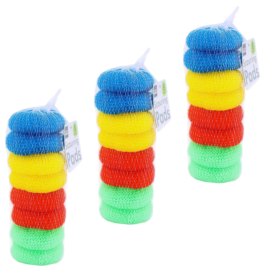Pack of 24 Assorted Colors Round Nylon Dish Scouring Pa