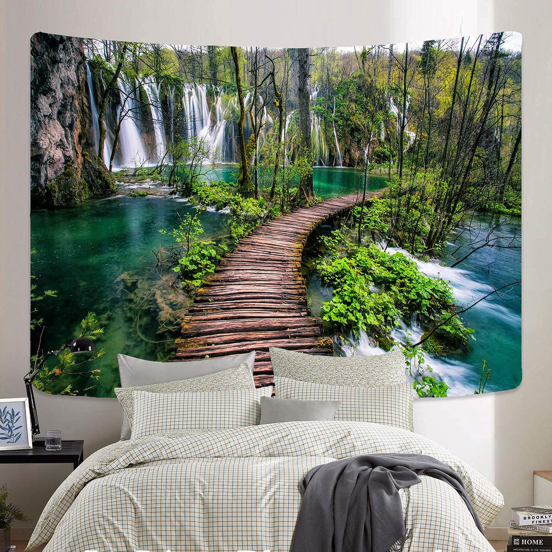 Green Nature Landscape Tapestry Rainforest Tapestry Wat