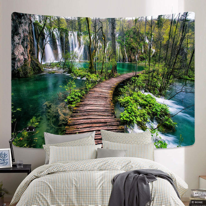 Green Nature Landscape Tapestry Rainforest Tapestry Wat