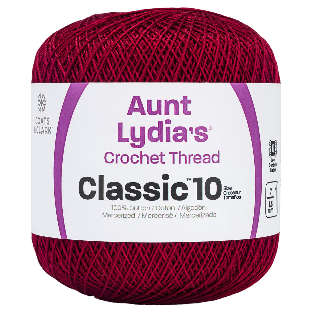 Coats Crochet Aunt Lydia&#39;s Crochet, Cotton Classic Size 10, Burgundy (154-492)