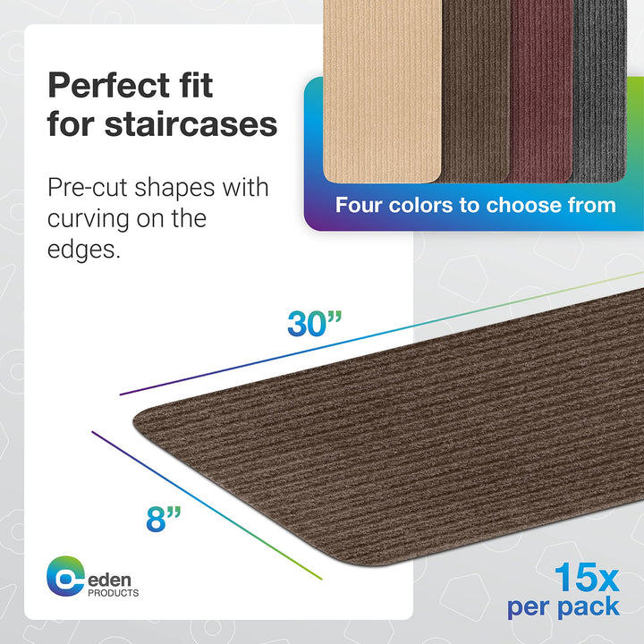Non Slip Carpet Stair Treads for Wooden Steps [15pcs 8x30] - Slip Resistance Indoor Peel &amp; Stick Stair Treads Non Slip - Carpet Runner Mats for Elders, Kids, Dogs, Staircase Step Rugs