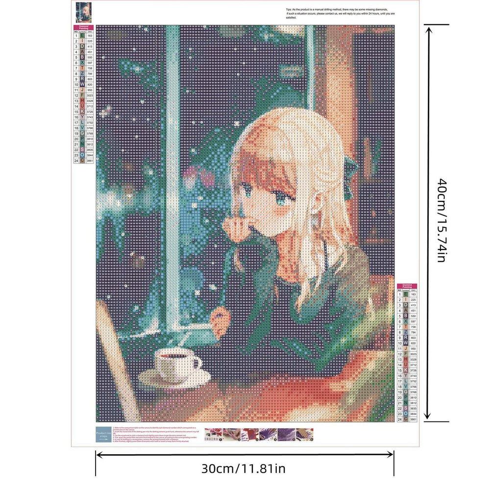5D DIY Diamond Painting Full Round Cartoon Japan Anime Girl Diamond Embroidery Cross Stitch Diamond Mosaic Decoration Gift 11.8 X 15.8 Inch