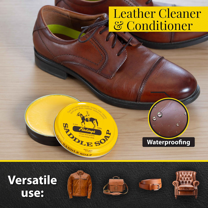 Fiebing&#39;s Yellow Saddle Soap for Leather (3.5 oz Tin) - Leather Cleaner &amp; Conditioner to Soften, Protect &amp; Restore Leathercraft - Leather Soap for Car Seat, Couch, Shoe, Purse, Boot, Bag, &amp; Saddles