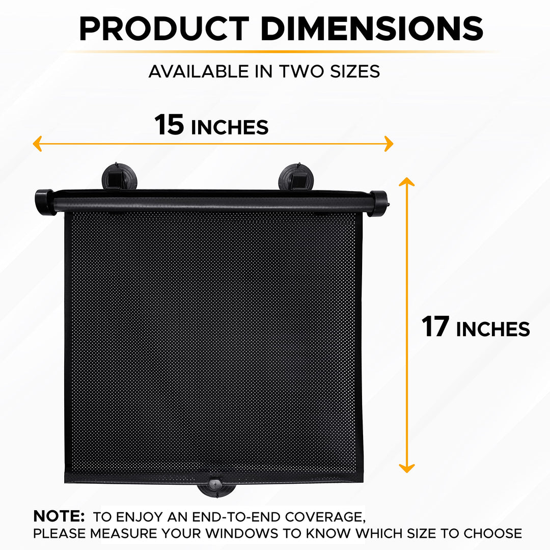 Car Side Window Sun Shade (2 Pack) | Retractable Car Roller Sunshade for Kids | Baby Car Window Shades for UV and Sun Glare Protection | Baby Car Travel Accessories (15x17)