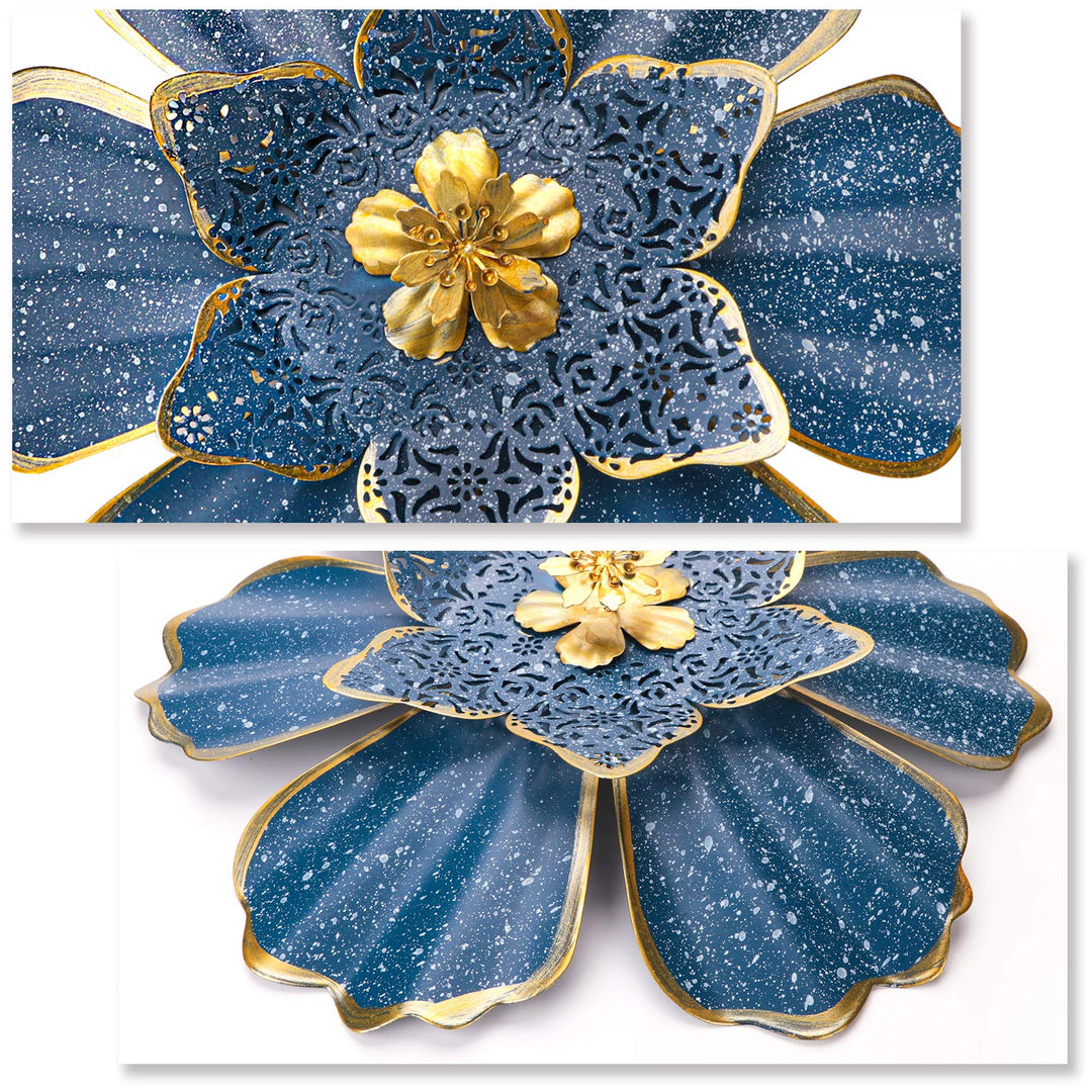 Blue Metal Flower Wall Decor Boho Metal Wall Art Decorations Hanging for Indoor Outdoor Home Bathroom Patio Fence Garden Bedroom Living Room Or Wall Sculptures 12 Inch
