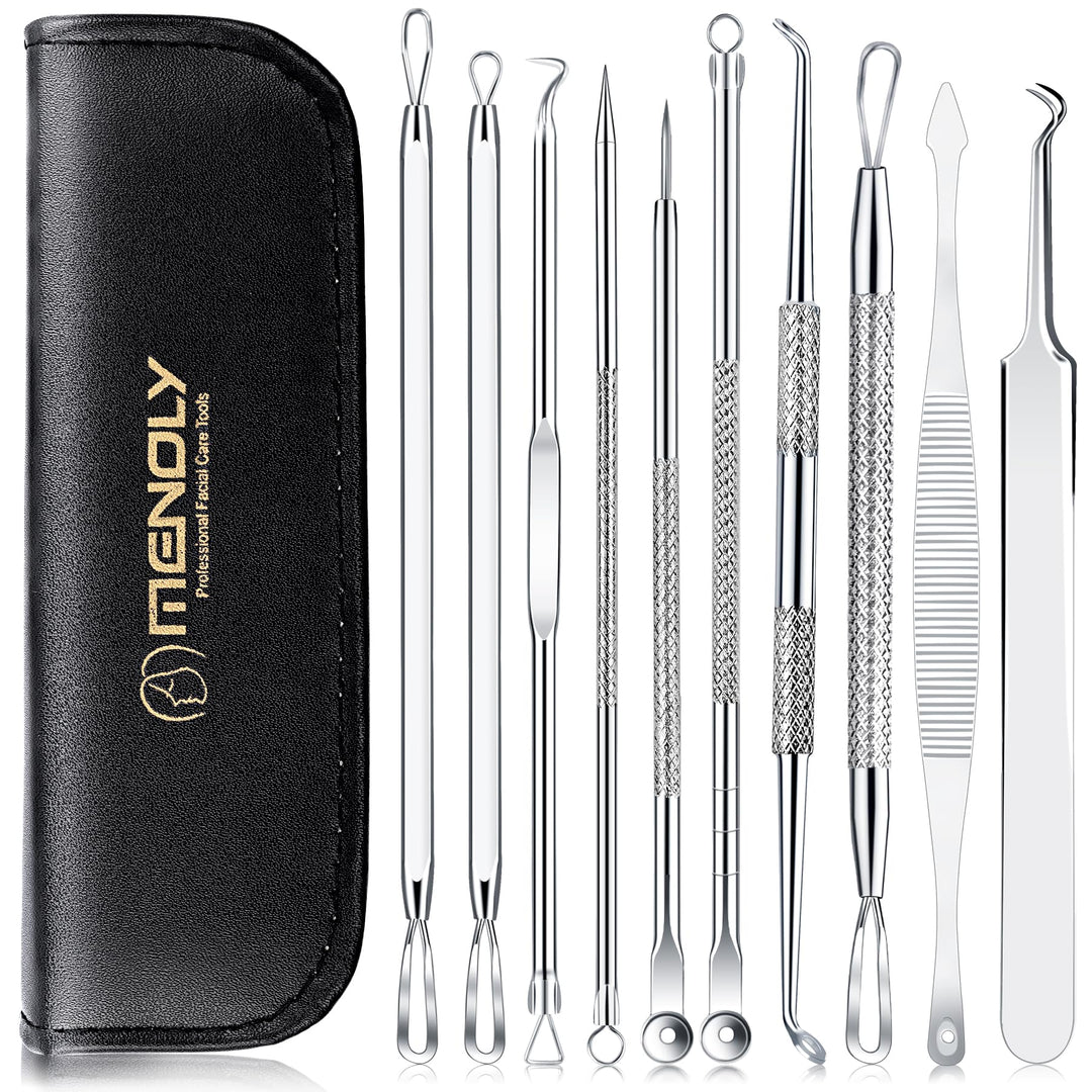 Pimple Popper Tool kit 15 Pcs, Comedone Extractor Blackhead Remover Tool Kit for Whitehead Popping, Stainless Steel Pimple Extractor with Metal Case and 10X Beauty Magnifier