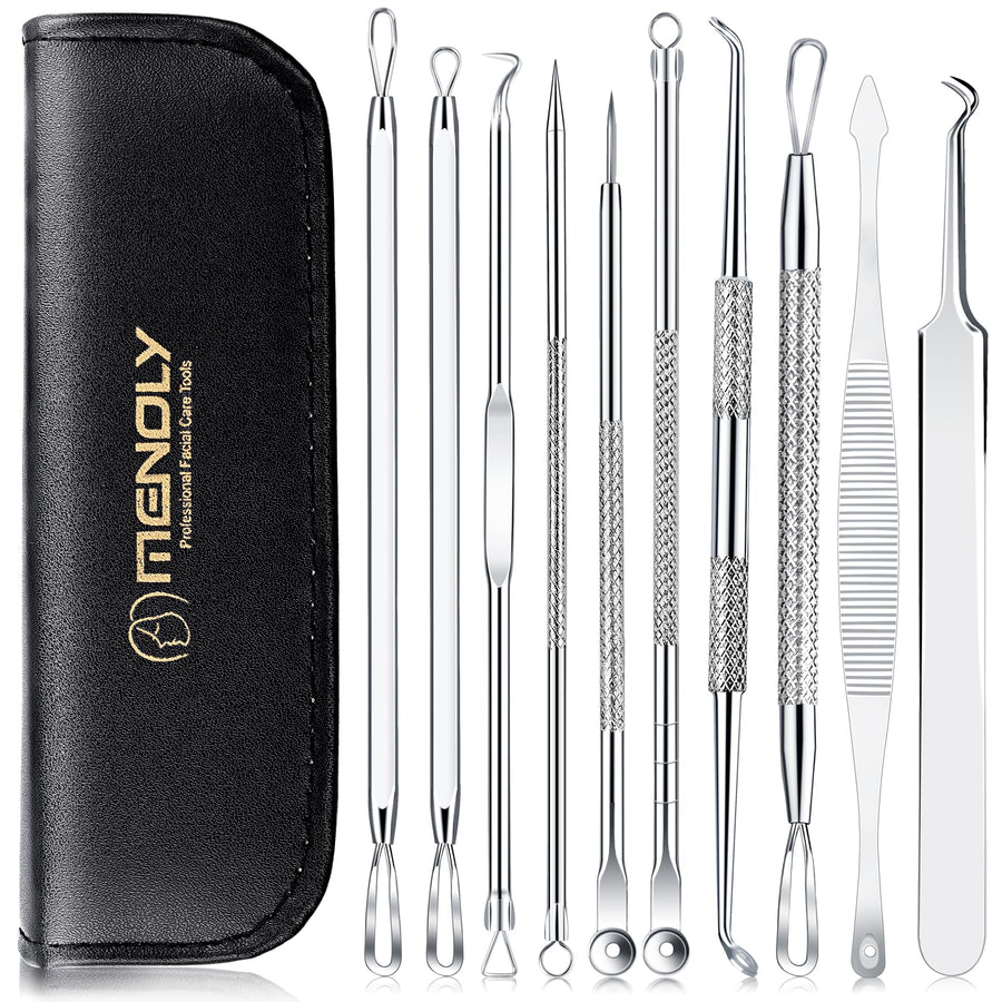 Pimple Popper Tool kit 15 Pcs, Comedone Extractor Blackhead Remover Tool Kit for Whitehead Popping, Stainless Steel Pimple Extractor with Metal Case and 10X Beauty Magnifier