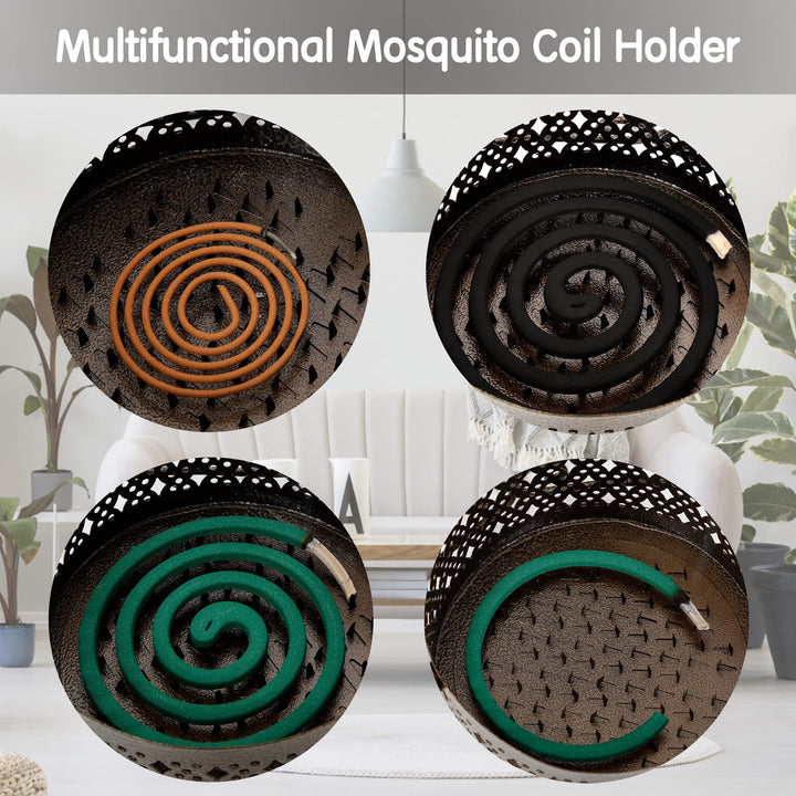 Mosquito Coil Holder, Retro Portable Mosquito Incense Burner for Home and Camping (Black)