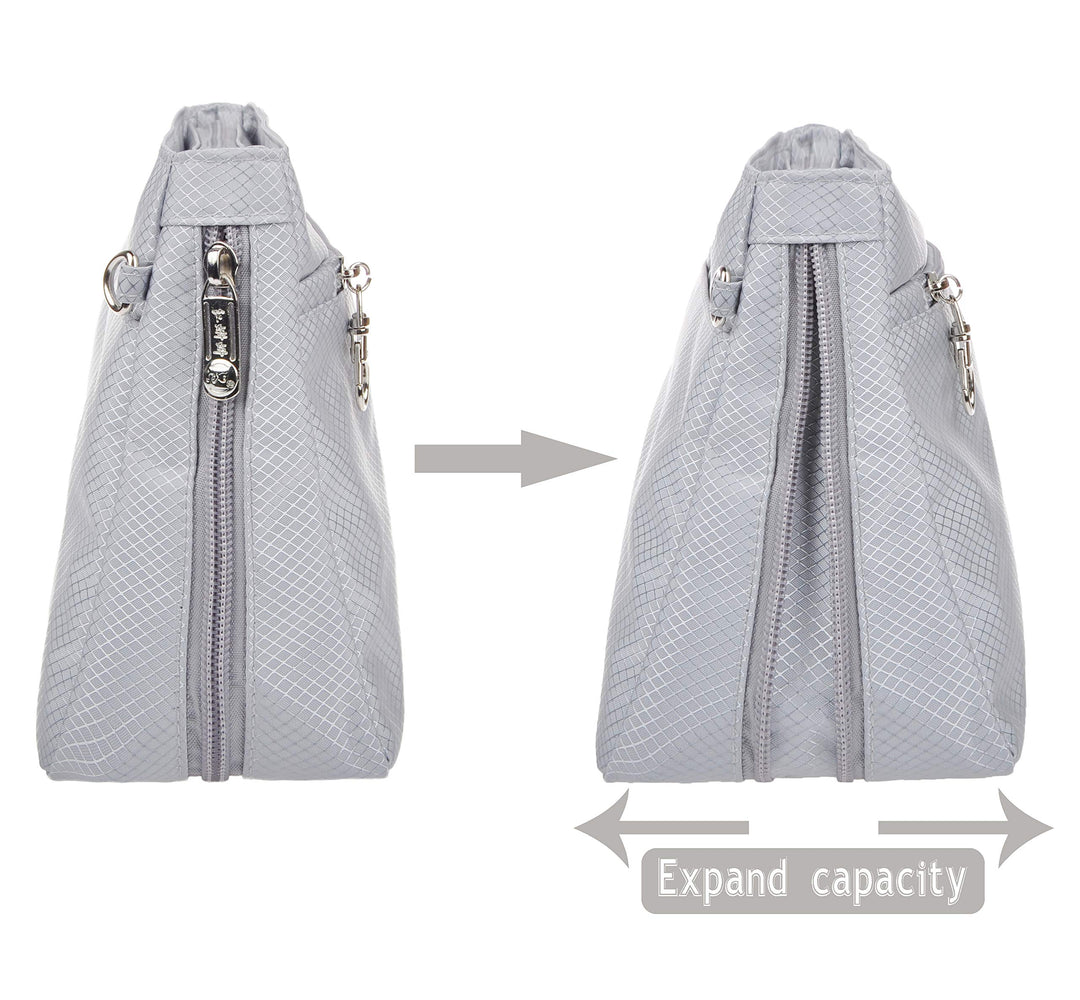Expandable Nylon Handbag Purse Organizer Insert Liner Shaper Bag in Bag Beige Grey Large