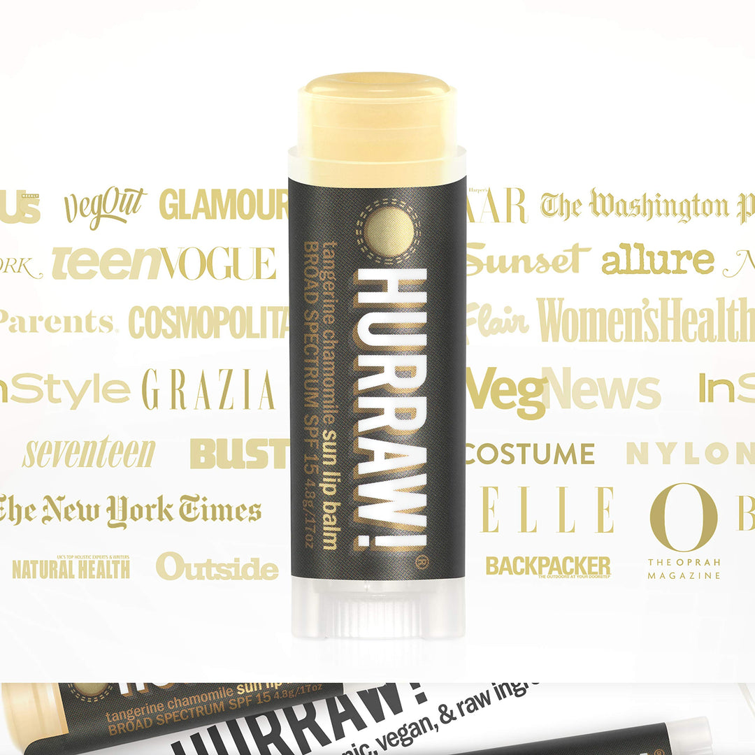 Hurraw! Sun Lip Balm (Zinc Oxide Protection, Broad Spectrum SPF 15, Tangerine, Chamomile): Organic, Certified Vegan, Gluten Free. Non-GMO, 100% Natural. Bee, Shea, Soy and Palm Free. Made in USA