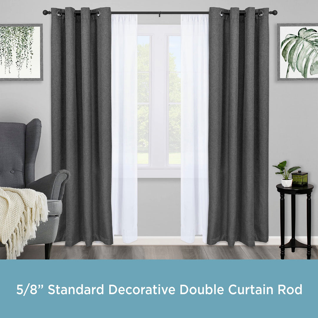 KN75918 Ball End Standard Decorative Window Double Curtain Rod, 66-120 Adjustable Length, Matte Black Finish, 5/8 Diameter Steel Tubes