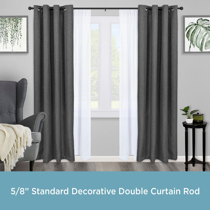 KN75918 Ball End Standard Decorative Window Double Curtain Rod, 66-120 Adjustable Length, Matte Black Finish, 5/8 Diameter Steel Tubes