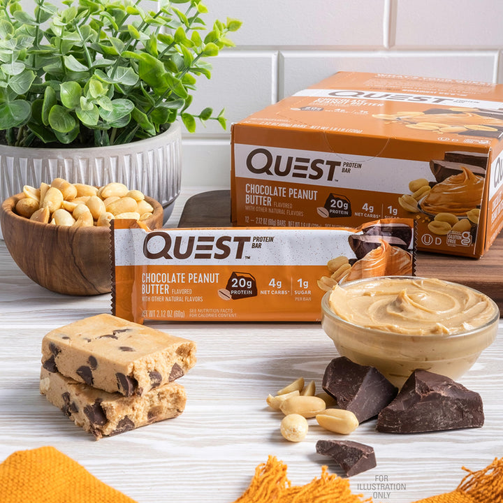 Chocolate Peanut Butter Bars, High Protein, Low Carb, Gluten Free, Keto Friendly, - 12 Count (Packof 1)