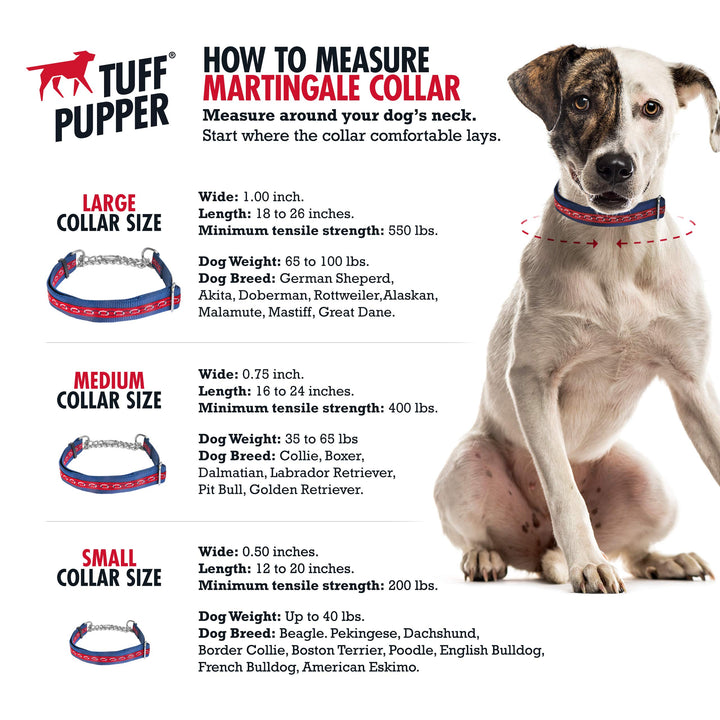 Tuff Pupper Martingale Collar for Dogs is Perfect for Training | No Pull Dog Collar with Adjustable Gentle Nylon & Steel Chain | Convenient Sizing for All Breeds Large (18-26 Neck)