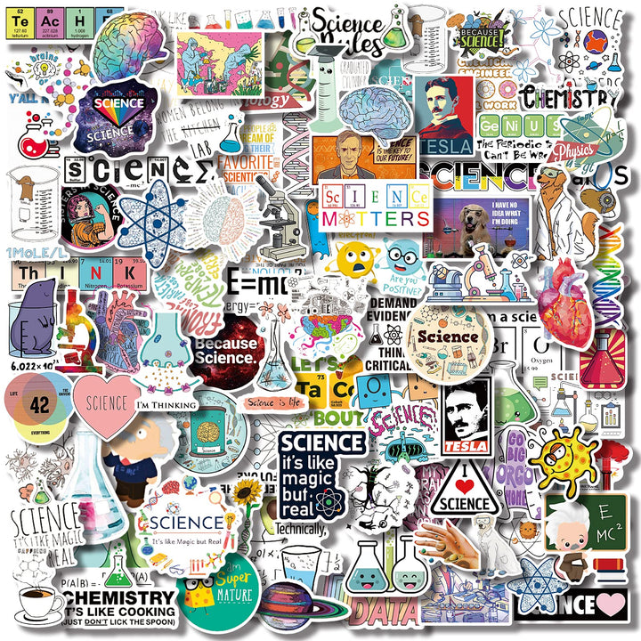 100 Pcs Natural Sciences Stickers Pack, Physics, Chemistry, Biology Experiment Vinyl Stickers, Student Science Laboratory Decals for Laptop, Water Bottle, Notebook, Luggage, Computer Decor