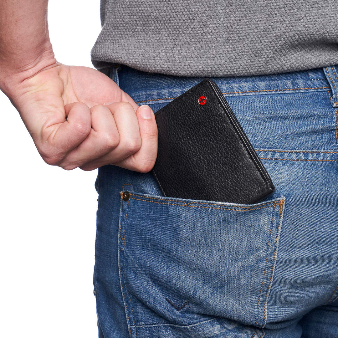 alpine swiss Men&#39;s Genuine Leather Wallet Slim Flip-out Bifold, Black, One Size