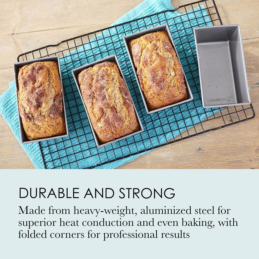 Commercial II Non-Stick Mini Loaf Pans, 5-3/4 by 3-1/4 by 2-1/4-Inch, Gray , 4 Count (Pack of 1)