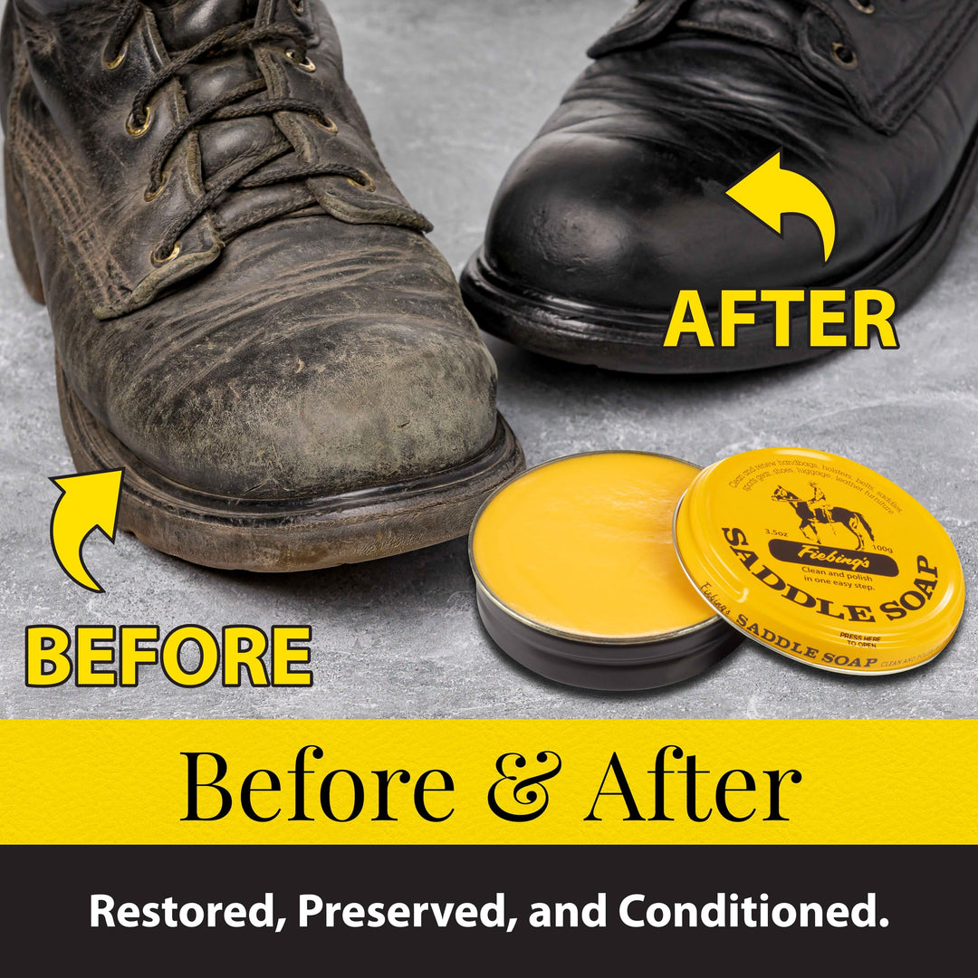 Fiebing&#39;s Yellow Saddle Soap for Leather (3.5 oz Tin) - Leather Cleaner &amp; Conditioner to Soften, Protect &amp; Restore Leathercraft - Leather Soap for Car Seat, Couch, Shoe, Purse, Boot, Bag, &amp; Saddles