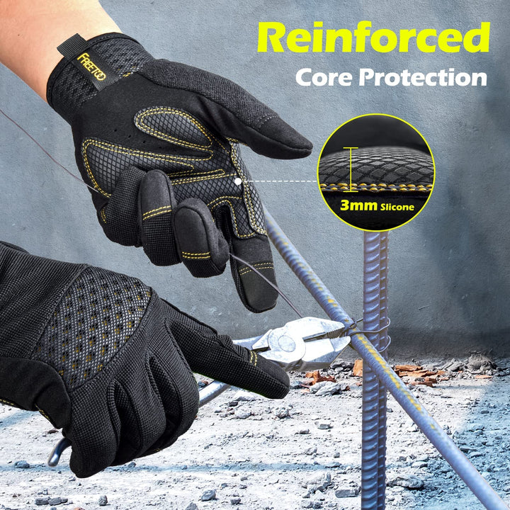 Men&#39;s Large Protective Gloves, Breathable Safety Mechanic Gloves with Padded Silicone Palm, Sensitive Touch Screen Flexible Grip Gloves for Work
