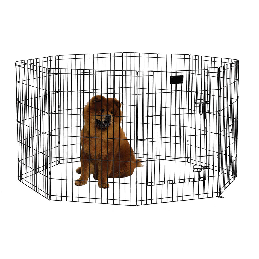 Dog Exercise Pen & Playpen, 24 W x 36 H, with Door, Black