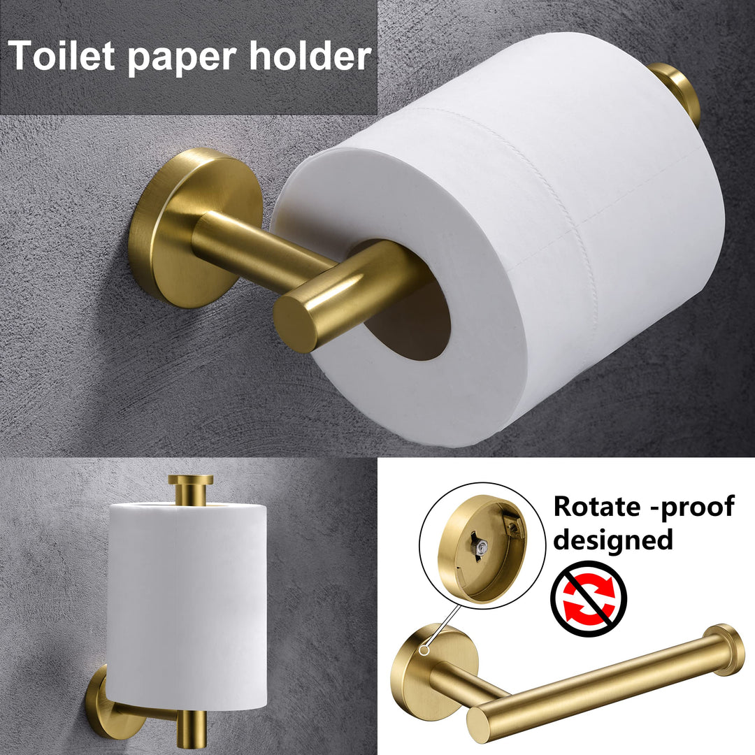 Gold Toilet Paper Holder, Towel Ring Set 2 Pieces Hand 