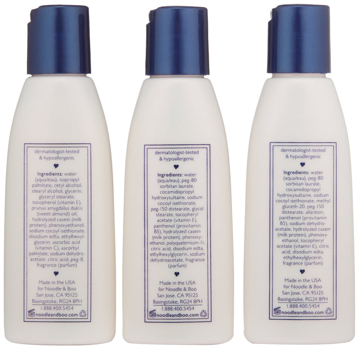 Noodle & Boo Essential Care 3 Piece Kit Super Soft Baby Lotion(2 Oz), Extra Gentle Shampoo(2 Oz) and Soothing Body Wash(2 Oz)