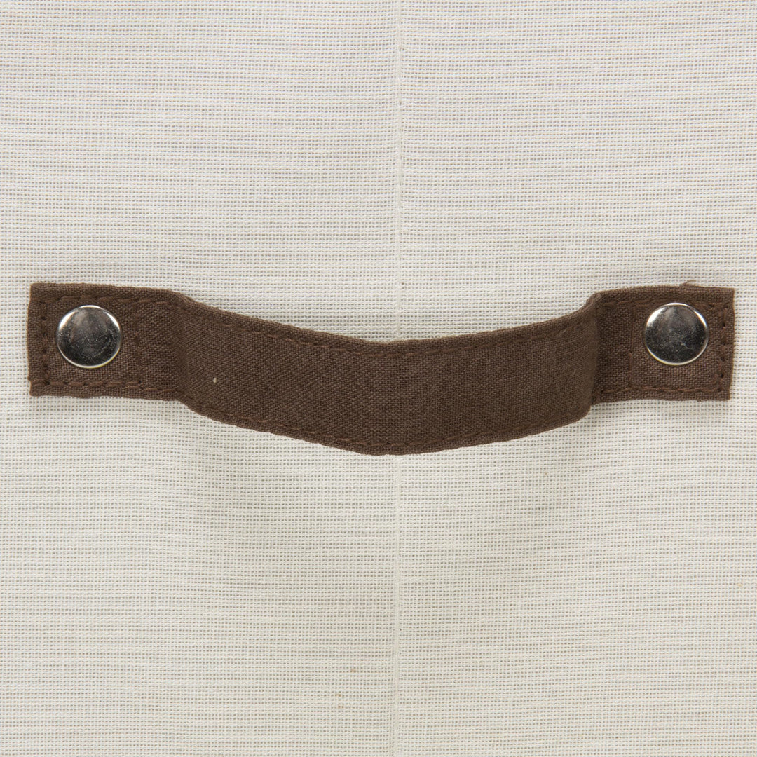 536 Dinnerware Storage Box with Lid and Handles | Storage Bin for Dinner Plates | Natural Canvas with Brown Trim