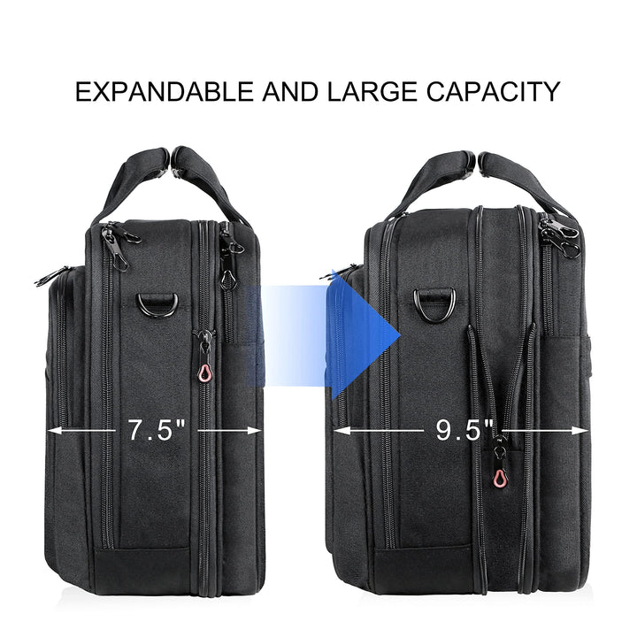 Laptop Bag Stylish Laptop Briefcase Fits Up to 17.3 Inch Expandable Water-Repellent Shoulder Messenger Bag Computer Bag with RFID Pockets for Business/Travel/School/College/Men/Women-Black