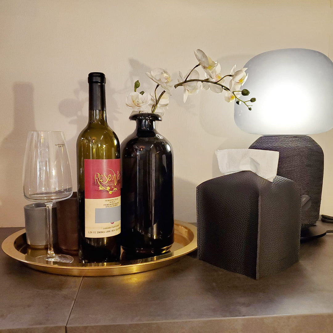 Tissue Box Cover, Modern Square Tissue Box Organizer, Decorative PU Leather Facial Paper Holder for Bathroom Vanity Countertop, Night Stand, Bedroom Dresser, Office Desk, Car (Black)
