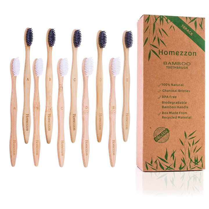 Homezzon Bamboo Toothbrush Set of 10 – Eco-Friendly Woo