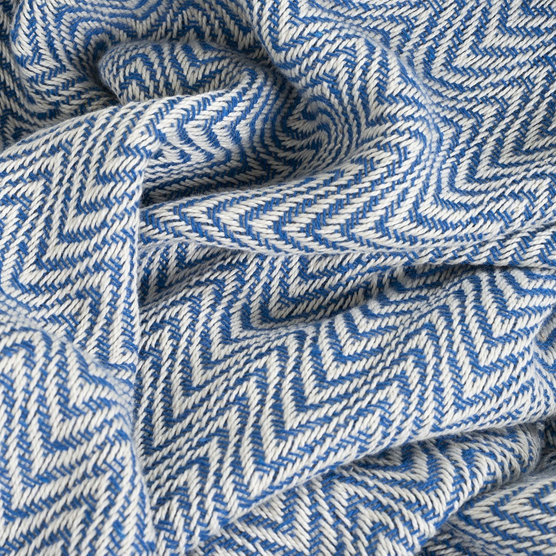 Chevron 100% Cotton Luxury Soft Blanket - F/Q - Blue