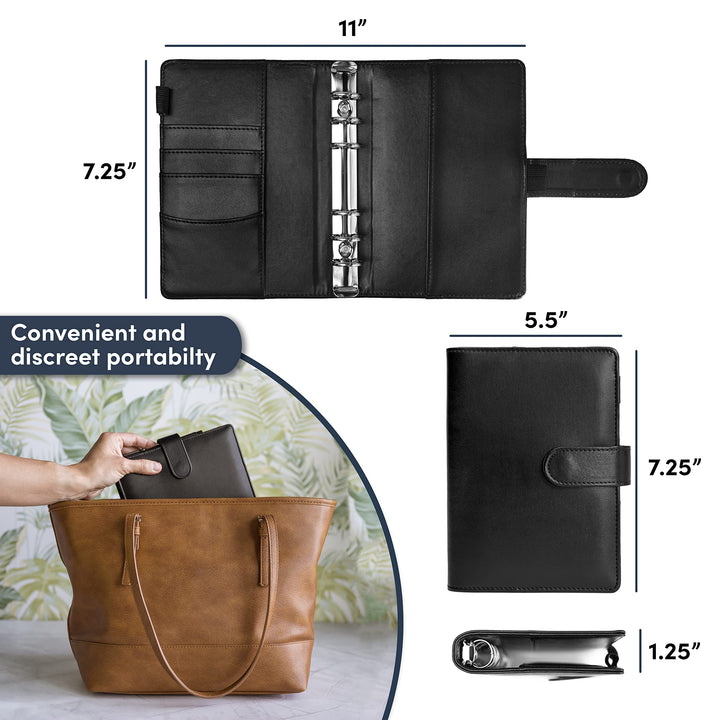 A6 Budget Binder, PU Leather Notebook Budget Binder with Zipper Envelopes, Money Binder with Expense Budget Sheets and Cash Envelopes for Budgeting for Financial Planning(Black)