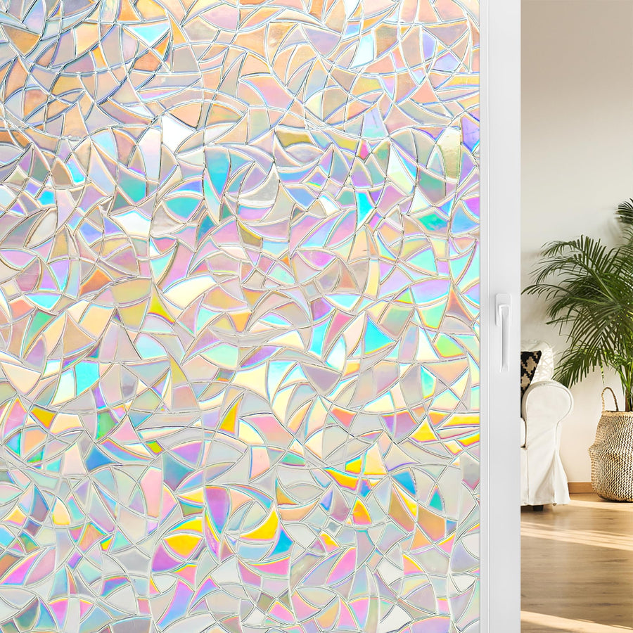 Window Privacy Film, Rainbow Window Film Decorative 3D Window Clings Non Adhesive Window Tint for Home, Stained Glass Window Film for Glass, UV Blocking, 17.5 x 78.7 inches