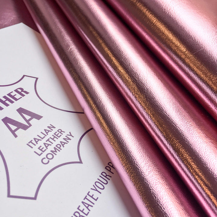 Real Rose Quartz Metallic Leather: Genuine Shiny Leather Material for Sewing, Crafting and Jewelry Making (Rose Quartz, 10x10In/ 25x25cm)