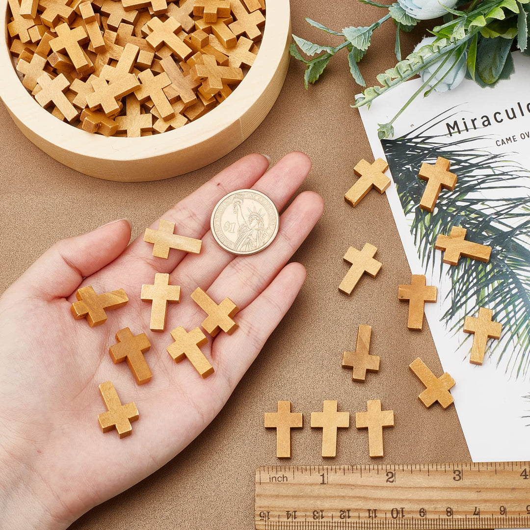 SUNNYCLUE 200Pcs Wood Cross Charm Pendants Natural Wooden Small Cross Charms Pendants with Hole for Party Favors Easter Holiday Necklace Jewelry Making DIY Craft Handmade Accessories 0.87 Inch, Camel
