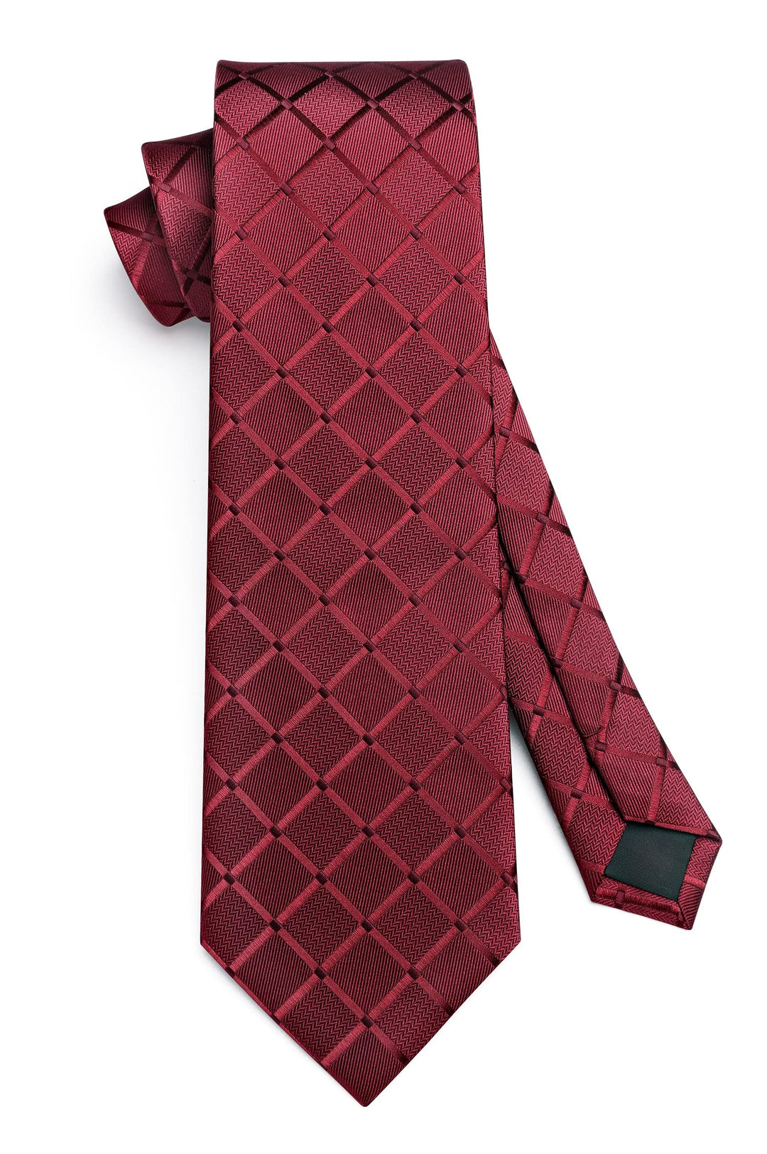 HISDERN Red Ties for Men Plaid Tie with Pocket Square S