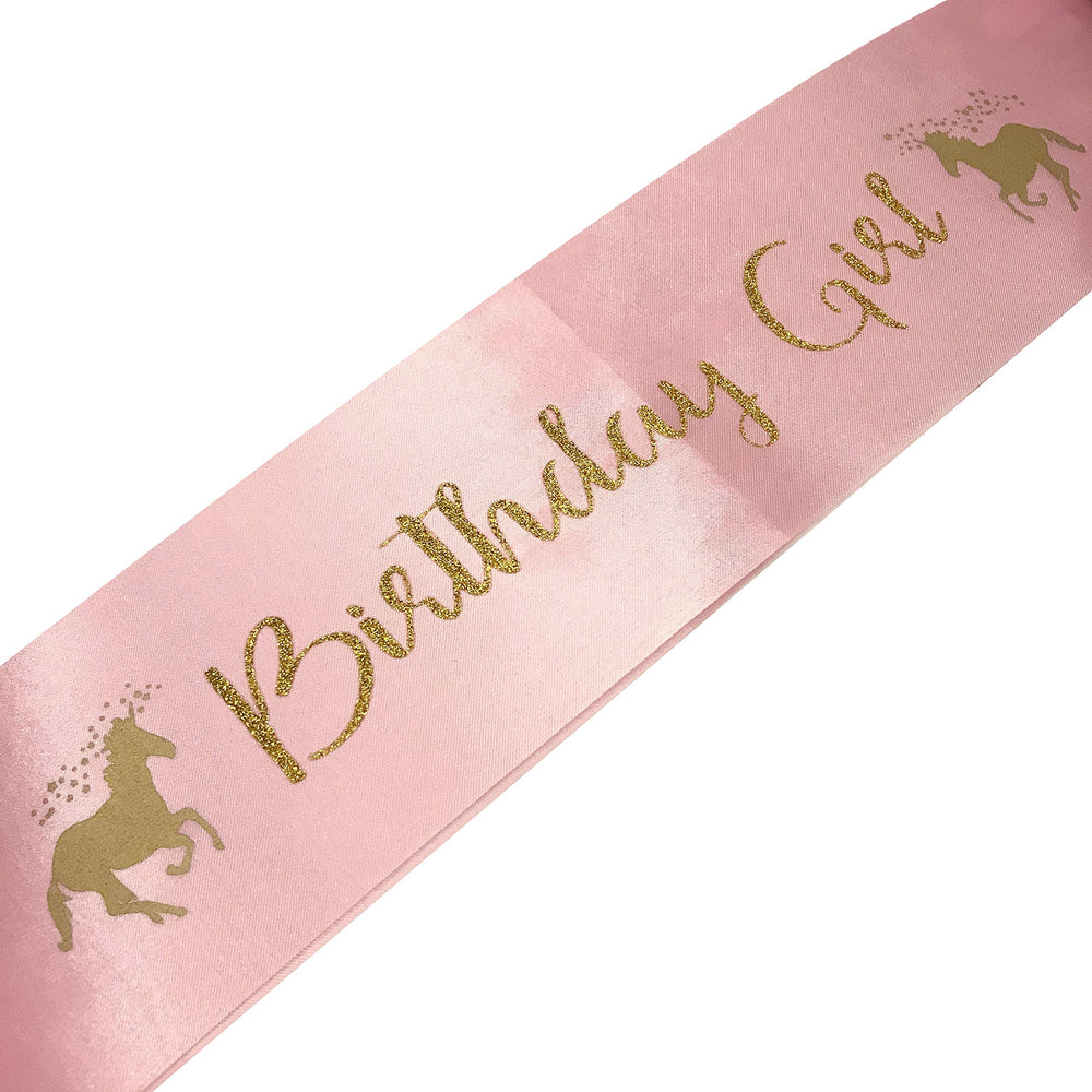 Unicorn Birthday Girl Pink Satin Sash for Girls - Unicorn Party Supplies Birthday Sash - Happy Birthday Unicorn Party Supplies, Favors and Decorations