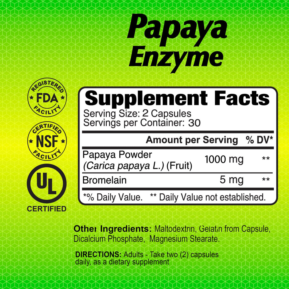 Papaya Enzyme 60 Mg Herbal Supplement - Enzyme - Digestion Support - 60 Capsules