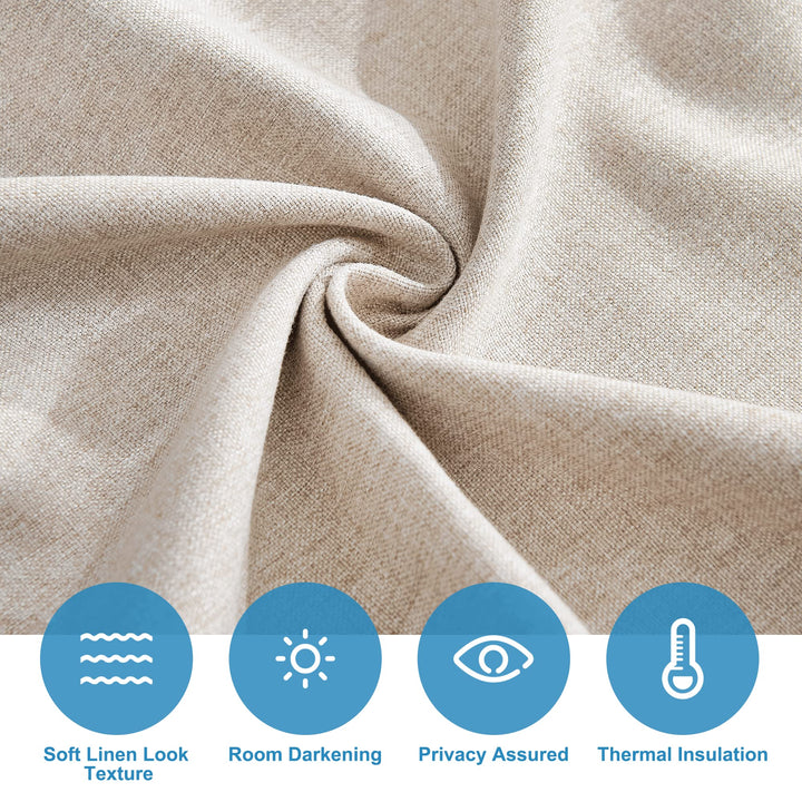 Tricia Room Darkening Curtains for French Door, Nature Linen Blended Privacy Curtains and Drapes Roll Up Blinds for Sightseeing and Window Decor, W26 x L69 inch, 1 Pc, Khaki