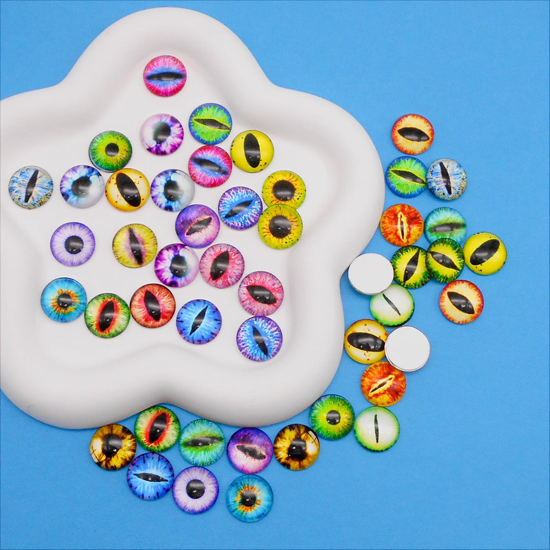 QAZ 40PCS(20Pairs) 15mm Mixed Style Dragon Eyes Doll Eyes Half Round Glass Dome Cabochons for Doll Puppet or DIY Jewelry Making