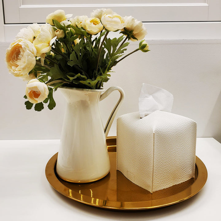 Tissue Box Cover, Modern Square Tissue Box Organizer, Decorative PU Leather Facial Paper Holder for Bathroom Vanity Countertop, Night Stand, Bedroom Dresser, Office Desk, Car (White)