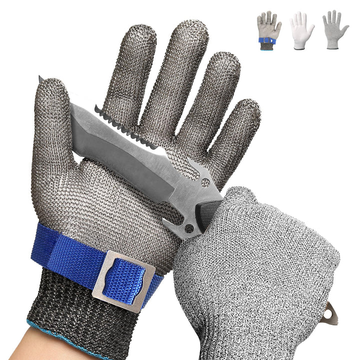SlicePro ANSI A9 Cut Resistant Glove PR1706, Stainless Steel Mesh Metal Glove, Food Grade for Kitchen Cooking, Butcher Meat Cutting, Oyster Shucking, Mandoline, Fishing (L, 1 PCS)