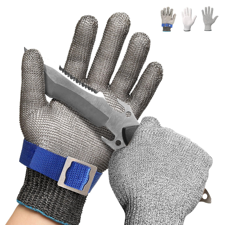 SlicePro ANSI A9 Cut Resistant Glove PR1706, Stainless Steel Mesh Metal Glove, Food Grade for Kitchen Cooking, Butcher Meat Cutting, Oyster Shucking, Mandoline, Fishing (L, 1 PCS)