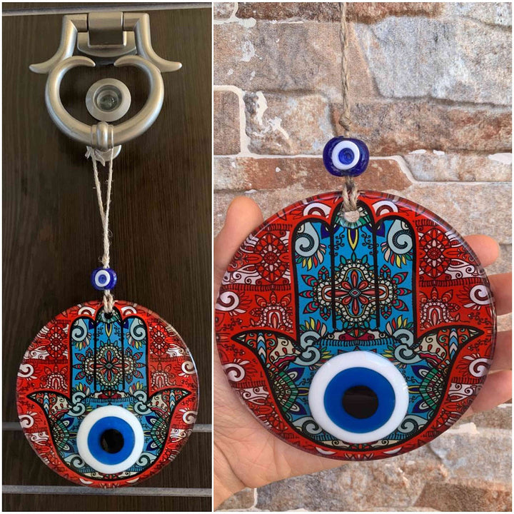 Red Hamsa Hand Evil Eye Decor Home Wall Hanging 4.7 Glass Handmade Nazar Amulet Good Luck Charm