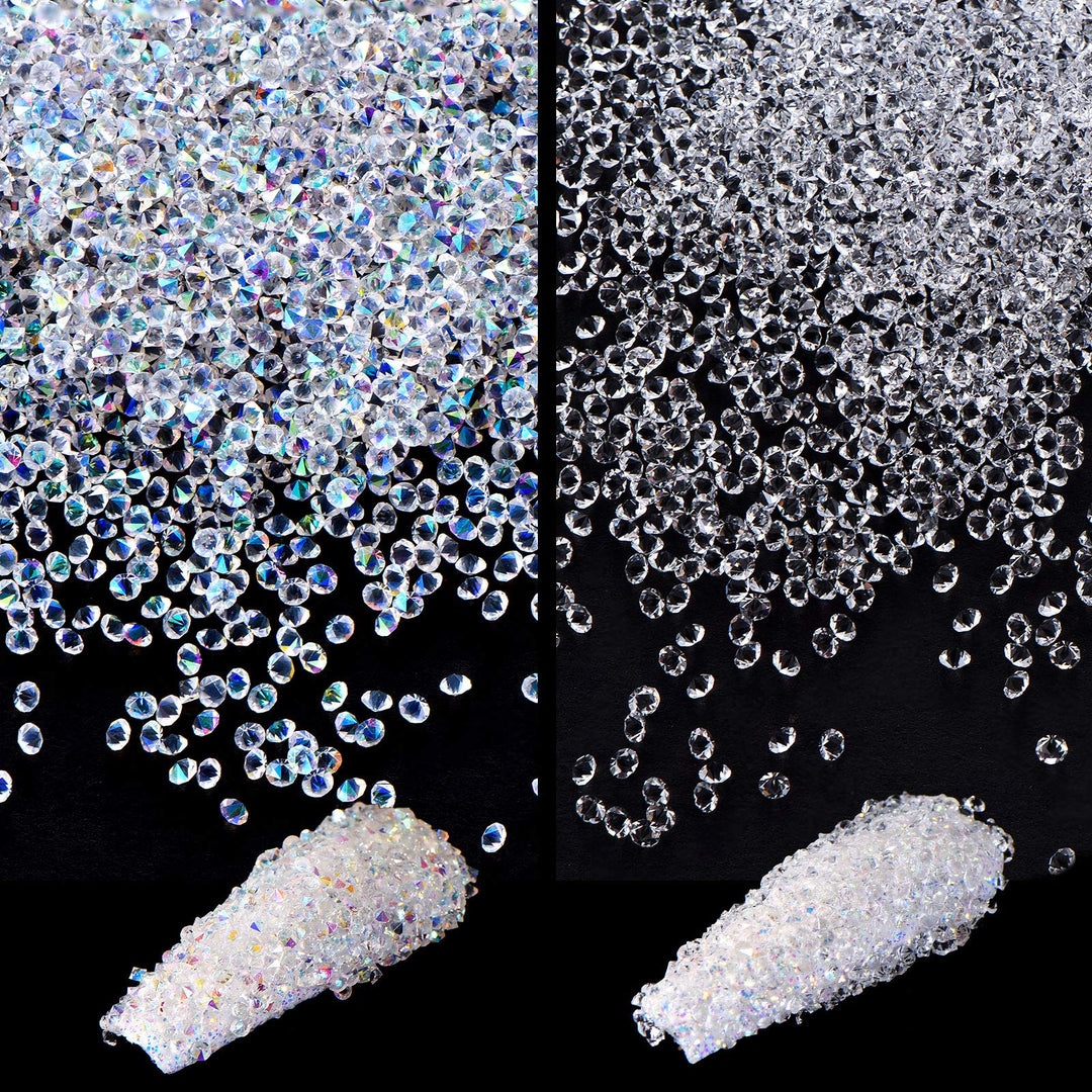 11520 Pieces Mini Crystals Pixie Nail Rhinestones 1.2 mm DIY Crystal Gems Stones Glass Sand Rhinestones for Nail Home Beauty Salon Decoration Favors (White and AB)